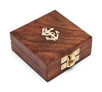 NKlaus Maritime Wooden Box Solid Brass Clasp Gold Storage for Jewellery Souvenirs 7 x 7 x 2.5 cm
