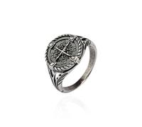 NKlaus Men's Compass 925 Silver Wind Rose Signet Ring Vintage Style Ring Size 58 60 62 64 Handmade Jewellery as a Symbol of Orientation and Freedom, Precious Metal