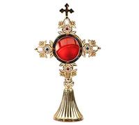 NKlaus Monstrance 25cm High Reliquary with Stones Cross Reliquary Brass Solid Gold Container for your Souvenir Holder Home Altar Handmade 2843