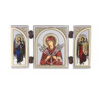 NKlaus - Mother of God of the Seven Arrows - Icon Triptych Christian - Travel Altar Wood 16631