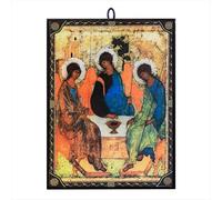 NKlaus Orthodox Icon on Wood - The Holy Trinity (Rublev Icon) - 9.7 x 13.5 x 1.2 cm - Byzantine Icon Picture of the Trinity for Prayer Corner, Home & Gift 60065