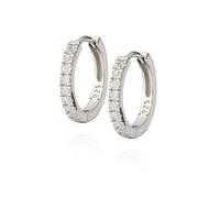 NKlaus Pair of 15 mm Sparkling Hoop Earrings Zirconia White 925 Silver Thin and Solid Women's Earrings, Silver, Cubic Zirconia
