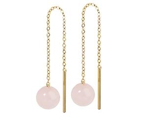 NKlaus pair of genuine rose quartz pull through 6mm yellow gold earrings Earrings 7960