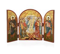 NKlaus Resurrection Jesus Christ Easter Icon Triptych Wood | The Christian icon is indicated with 25 x 16 c; pages with Archangel Michael and Gabriel