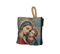 NKlaus Rosary Bag 6.6 x 7.2 cm - Mary in Light Blue Robe with Child, Gold Embroidered, Zip & Loop - Religious Case for Prayer & Pilgrimage