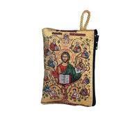 NKlaus Rosary Bag 7 x 10 cm - Jesus Tree of Life, Gold Embroidered with Zip and Loop - Religious Case for Prayer and Spiritual Devotion