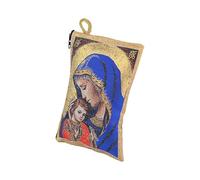 NKlaus Rosary Bag 7 x 10 cm - Mary with Baby Jesus, Blue/Gold Embroidered, Zip & Golden Loop - Religious Case for Prayer & Pilgrimage