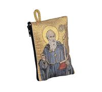 NKlaus Rosary Bag 7 x 10 cm - Saint Benedict, Gold Embroidered with Rod and Cross, with Zip and Carry Strap - Religious Case for Prayer & Protection