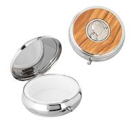 NKlaus Round Host Box with Pope John Paul II - Rosary Metal Case 6 cm Small Metal with Olive Wood Inlay & Medal Motif, Ideal for Travel