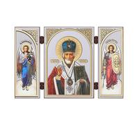 NKlaus - Saint Nicholas - Icon Triptych Christian - Wooden Travel Altar Iconography 16852