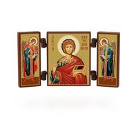 NKlaus - Saint Pantaleon - Christian icon triptych - Pantelejmon Celitel - travel altar wood 36181