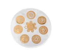 NKlaus Selenite Chakra Plate Ø 15cm - Engraved with 7 Chakra Symbols and Meditative Figure - For Recharging Crystals, Meditation, Reiki and Spiritual Rituals