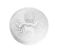 NKlaus Selenite Charging Plate Round 14.5 cm - with Yin Yang Tree of Life Engraving, Spiritual Decoration for Gemstone Charging, Meditation & Energy Work, Gift Idea 16601