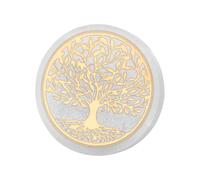 NKlaus Selenite Charging Plate with Tree of Life Gold - Energy Plate for Cleaning & Charging Gemstones, Handmade Selenite Plate for Meditation & Energy Work