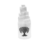 NKlaus Selenite Tower 21 cm with Tree of Life Engraving - Energy Stone for Room Cleaning & Meditation, Spiritual Decorative Column for Esoteric, Yoga & Chakra Work 16604