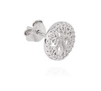 NKlaus Single Stud Earrings Tree of Life 925 Silver Zirconia White 10 mm Men's Earring 11200, Silver, Cubic Zirconia