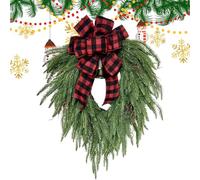 Nkmifeg Christmas Wreath | Traditional Christmas Wreath - Pine Needle Garland with Realistic Bow and Hook Design for Rustic Home Outdoor and Indoor Decoration in