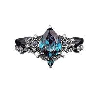 NKNLKS Women's Teardrop Blue Sapphire Ring, Elegant Floral Stackable Bands, Luxury Blue Zircon, Modern Style, Sizes 5-11