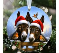 NKPDesigns Donkey Couple Christmas Ornament - Two Donkeys with Santa Hats in Snowy Scene Round Acrylic Ornament - Xmas Tree Decor - Gift for Animal Lovers