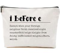 NKPDesigns I Before E Funny Grammar Rule Makeup Bag - English Teacher Gift Cosmetic Pouch - Quirky Travel Accessory For Writers Readers Friends