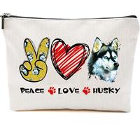 NKPDesigns Peace Love Husky Makeup Bag - Travel Cosmetic Pouch - Dog Mom Accessory Bag - Everyday Makeup Organizer - Gift For Women Husky Lovers