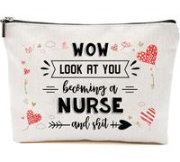NKPDesigns Wow Look At You Becoming A Nurse Makeup Bag - Travel Cosmetic Pouch - Funny Medical Zipper Bag - Nursing Student Accessory - Gift For Women Friends