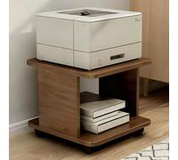 NKSTRWR Under Desk Drawer Wooden 2 Tier Printer Shelf With Storage，Mobile Cart Wooden File Cabinets With Open Storage Shelf(Yellow Walnut,19.7x15.7x11.0in)