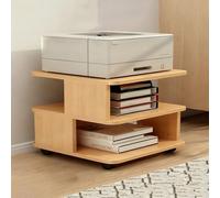 NKSTRWR Under Desk Drawer Wooden 2 Tier Printer Shelf With Storage，Mobile Cart Wooden File Cabinets With Open Storage Shelf(Applewood,15.7x15.7x11.8in)