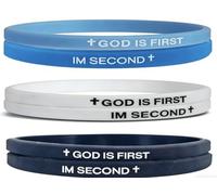 NKTDWO Bible Verse Bracelets God Is First I Am Second Bracelet Set Pack Christian Rubber Wristbands Faith Silicone Jewelry Men Women Inspirational Gifts, M, Rubber, no gemstone