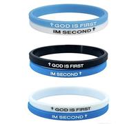 NKTDWO Bible Verse Bracelets God Is First I Am Second Bracelet Set Pack Christian Rubber Wristbands Faith Silicone Jewelry Men Women Inspirational Gifts, M, Rubber, no gemstone