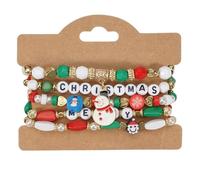 NKTDWO Christmas Bracelet for Women - Elastic Cord Bracelet with Snowman, Snowflake, Christmas Tree, Santa, Deer & Hat Charms, Festive Holiday Gift, 5 UK, Glass, Agate