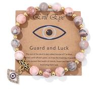 NKTDWO Evil Eye Bracelet for Women Men Natural Stone Beaded Adjustable Handmade Kabbalah Protection Good Luck Jewelry Gift, Adjustable, Resin, no gemstone