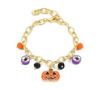 NKTDWO Spooky Fun Halloween Bracelet for Women - Ghost Pumpkin Black Orange Charm Bangle with Skull Charms, Adjustable, Zinc, no gemstone