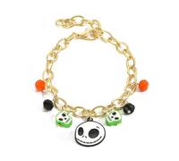 NKTDWO Spooky Fun Halloween Bracelet for Women - Ghost Pumpkin Black Orange Charm Bangle with Skull Charms, Adjustable, Zinc, no gemstone