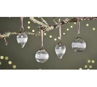 Nkuku Anara Glass Baubles Set of 4 Recycled Clear Glass Hand Blown Christmas Holidays Seasonal Ethical Fair Trade Unique Rustic Home Decorations