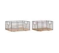 nkuku | Kochi Iron & Mango Wood Baskets | Kitchen Veg Basket | Brown Set of 2