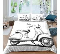 NLAESGHOG 3D Breathable Microfiber vintage scooter Duvet Cover Set All Season Bedding Set w/Pillow Shams retro style illustration Bedding Quilt Cover Easy Care for Home Decor Double（200x200cm）