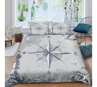 NLAESGHOG 3D Skin-Friendly Microfiber nautical compass Quilt Cover All Season Bedding Set with Pillow Cases vintage sea map style Comforter Cover Easy Care Breathable Washable for All King（220x240cm）