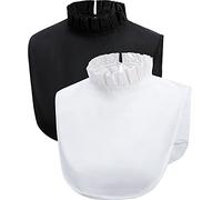 NLAND 2-Piece Women's Detachable Half-Length Shirt - Black & White Solid Color, Stand Collar Lace Fake Collar Shirt (One Size)