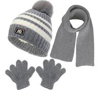 NLAND 3Pcs Kids Winter Hat Scarf Gloves Set for 1-5 Years Old Girls | 3 Piece Winter Accessory Set,Soft Warm Stretchy Knitted Beanie Hats with Pom Pom,Toddler Winter Cap Gloves Neck Warmer