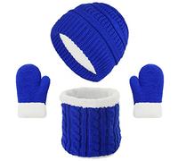 NLAND Kids Beanie Hat Scarf and Gloves Set 3 in 1 Warm Knitted Hats Neck Warmer Fleece Lining Gloves for Boys Girls 1-10 Years (Blue-S,1-3 Jahre)