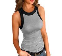 NLAND Women Summer Sleeveless High Neck Tank Top Summer Basic Fitted Racerback Vest Top Casual Plain Tank Shirt,Black White S