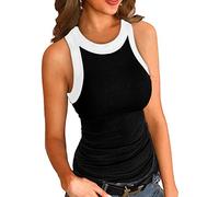 NLAND Women Summer Sleeveless High Neck Tank Top Summer Basic Fitted Racerback Vest Top Casual Plain Tank Shirt,White Black L