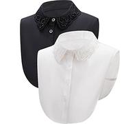 NLAND Women's Fake Collar Shirt Decoration, Detachable Half-Length Shirt, Black and White Solid Color, One Size