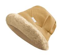 NLAND Women's Winter Furry Fisherman Hat Fleece Lining Warm Faux Fur Bucket Hat Fluffy Plush Slouchy Hat Fisherman Cap, Khaki, One Size