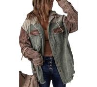 NLAVW Women's Corduroy Shacket Jacket, Brown Corduroy Shacket, Long Sleeve Coat Autumn and Winter Outerwear,Green,XL