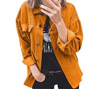 NLAVW Women's Corduroy Shirt with Button Placket Women's Oversized Long-sleeved Jacket Blouse Tops Corduroy Shirt Corduroy Jacket,Orange,XL