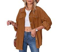 NLAVW Women's Corduroy Shirt with Button Placket Women's Oversized Long-sleeved Jacket Blouse Tops Corduroy Shirt Corduroy Jacket,Brown,S