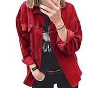 NLAVW Women's Corduroy Shirt with Button Placket Women's Oversized Long-sleeved Jacket Blouse Tops Corduroy Shirt Corduroy Jacket,Red,M