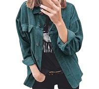 NLAVW Women's Corduroy Shirt with Button Placket Women's Oversized Long-sleeved Jacket Blouse Tops Corduroy Shirt Corduroy Jacket,Green,3XL